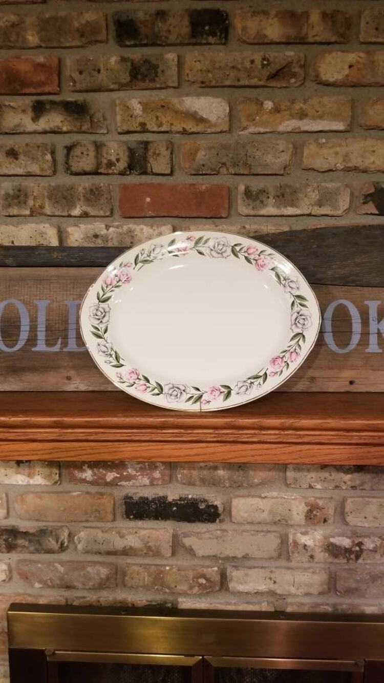 Vintage Homer Laughlin Eggshell Nautilus Pink Rose Oval Serving Platter China